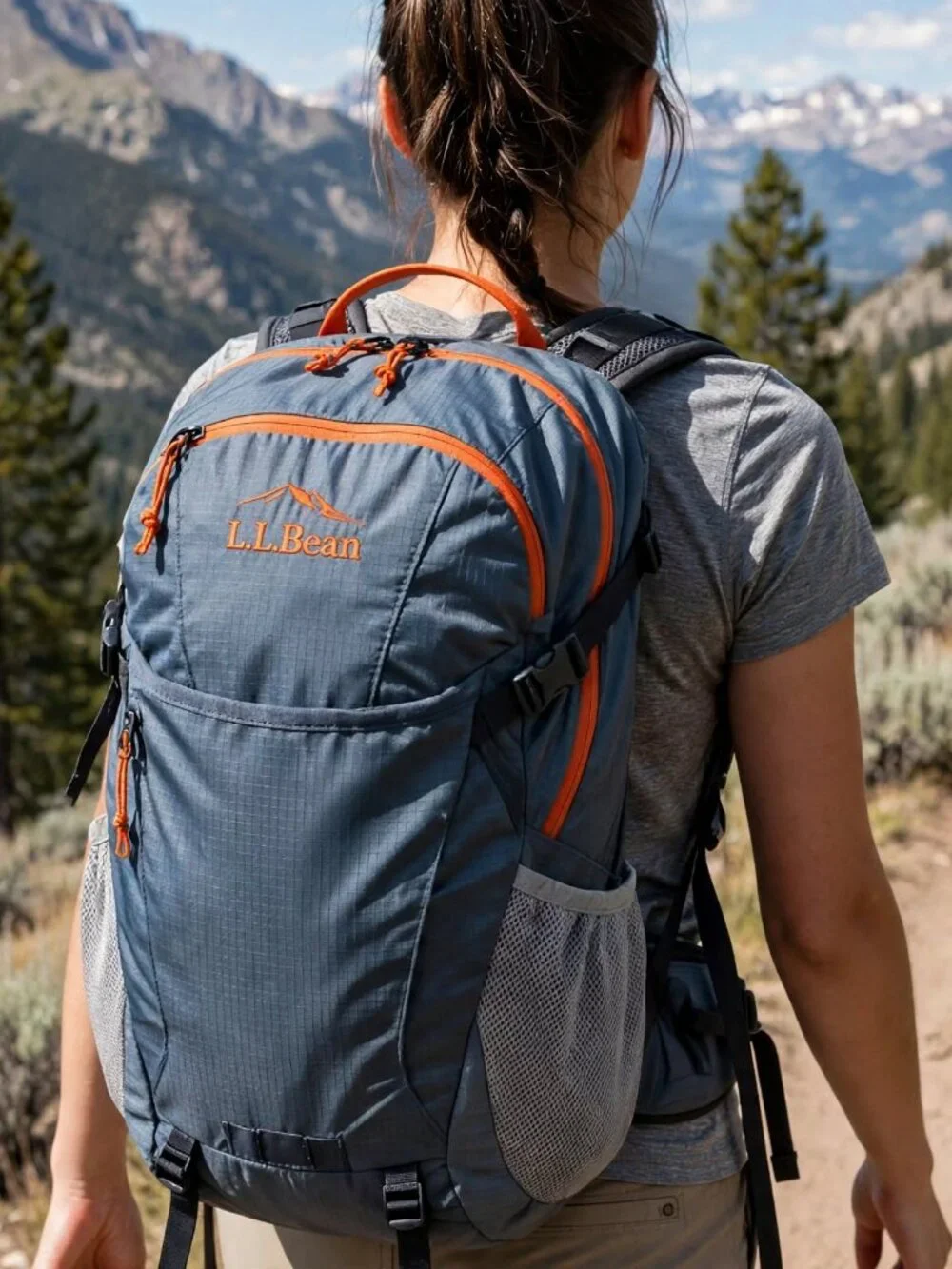 L.L.Bean Stowaway Unisex Ultralight Packable Daypack - Gray / Orange - 22L